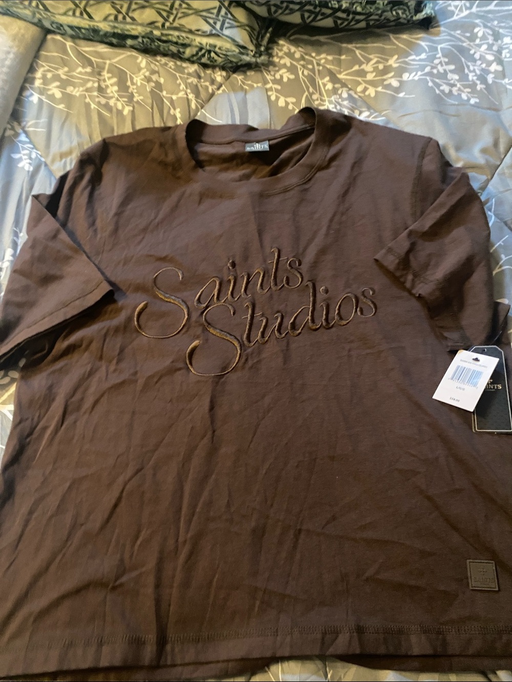 New Saints Studio Men’s Chocolate Embroidered Logo T-Shirt-L